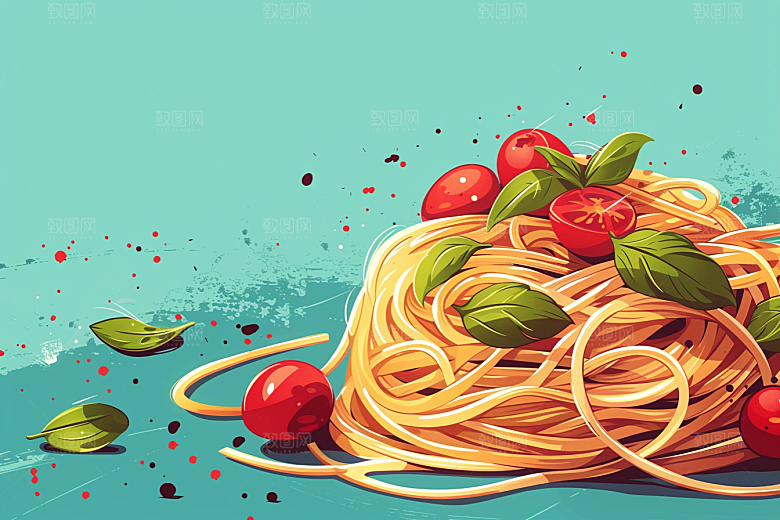意大利面美食绘本风插画