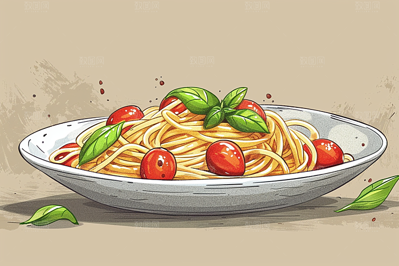 意大利面清新面食插画