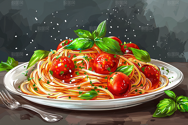 意大利面清新手绘插画