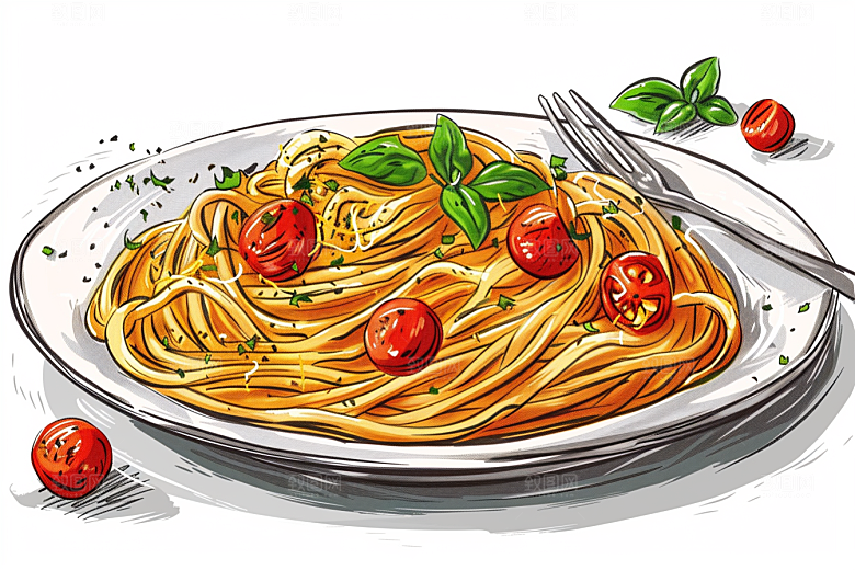 意大利面清新面条插画