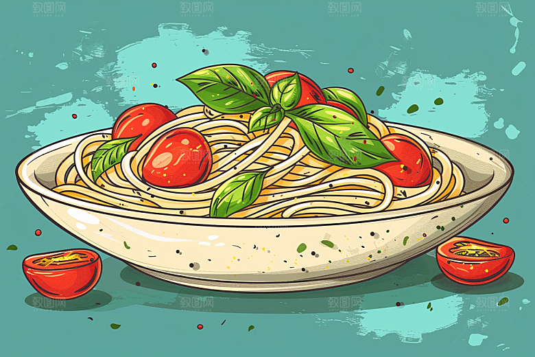 意大利面高清清新插画