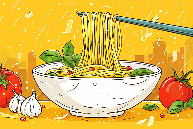 意大利面面条西餐插画