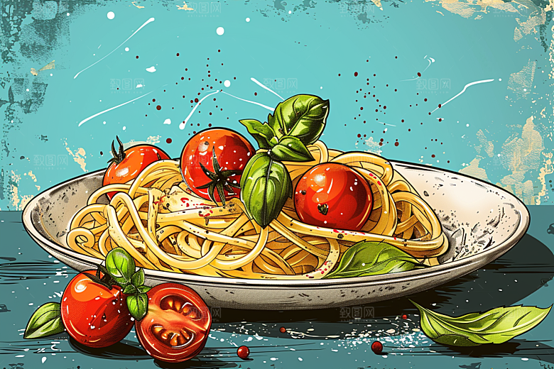 意大利面肉酱面高清插画