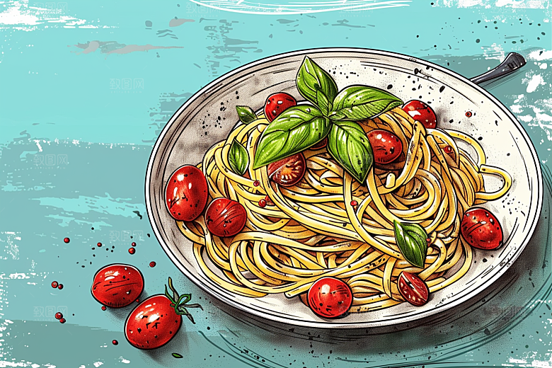意大利面肉酱面卡通插画