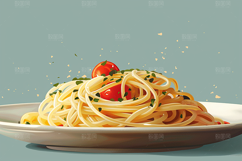 意大利面手绘绘本风插画