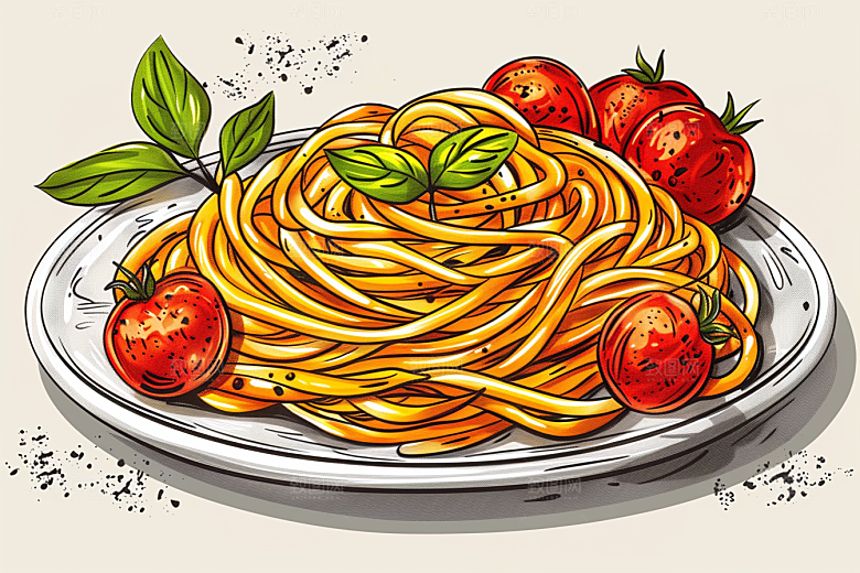 意大利面西餐美食插画