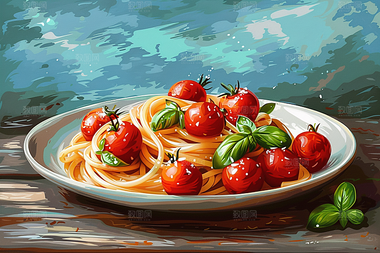 意大利面艺术感肉酱面插画