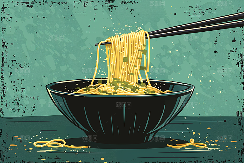 意大利面美食绘本风插画