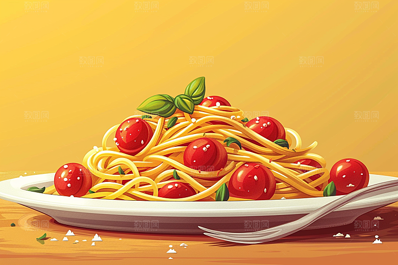 意大利面卡通彩色插画