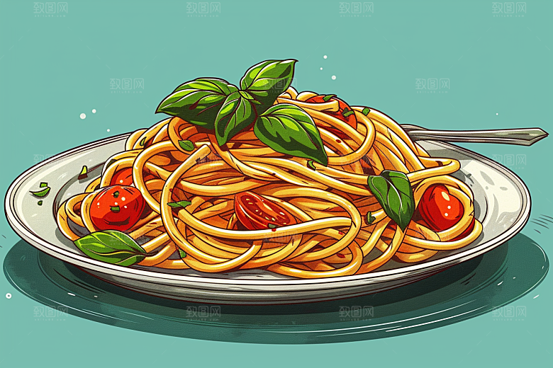 意大利面面条手绘插画
