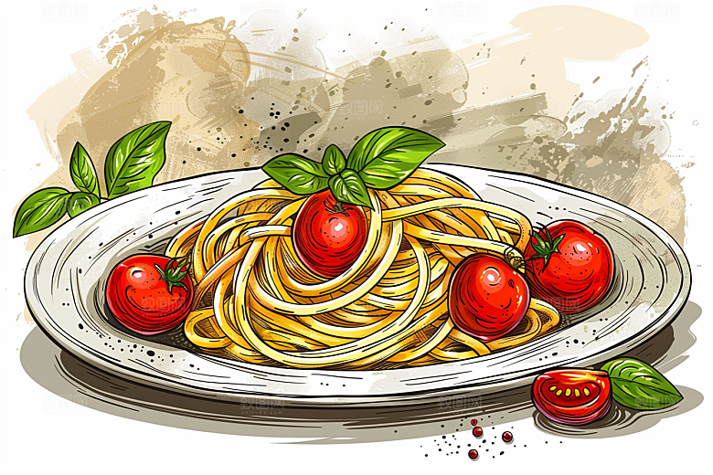 意大利面卡通绘本风插画