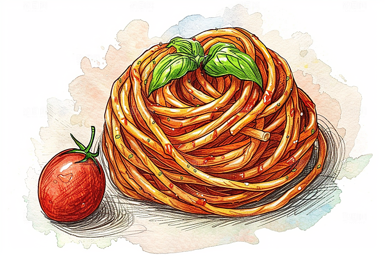 意大利面绘本风高清插画