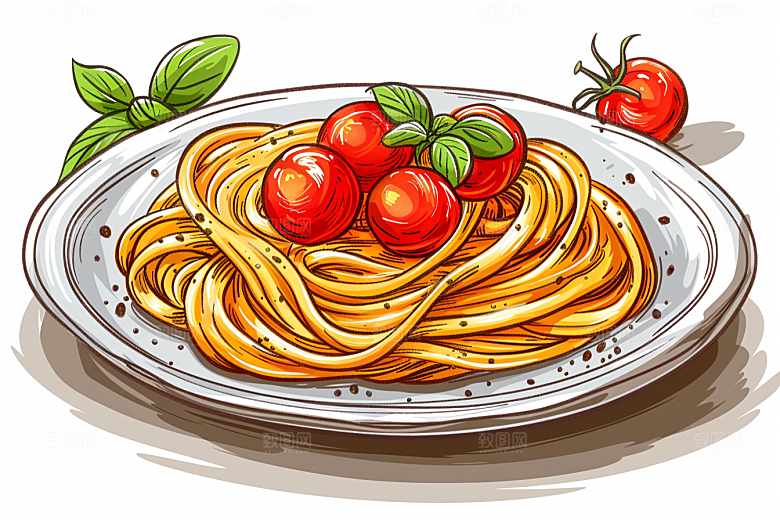 意大利面绘本风西餐插画