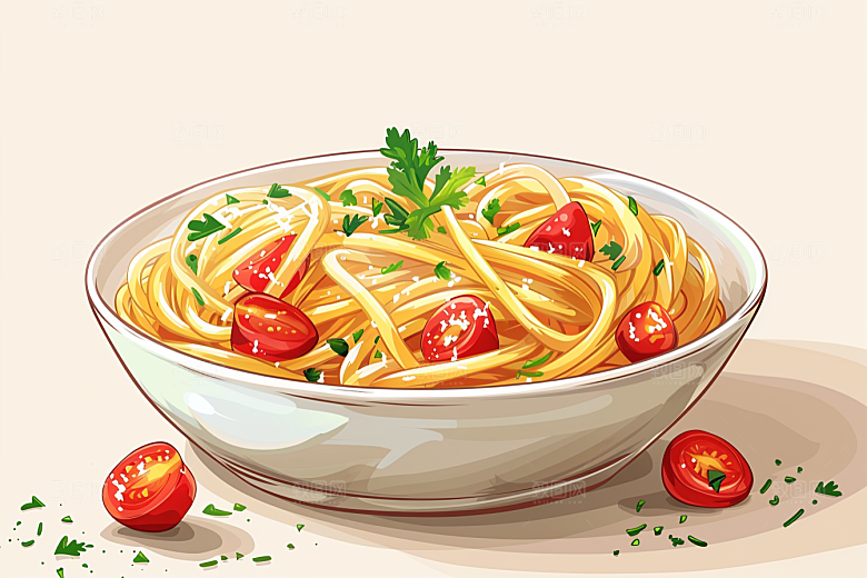 意大利面绘本风高清插画