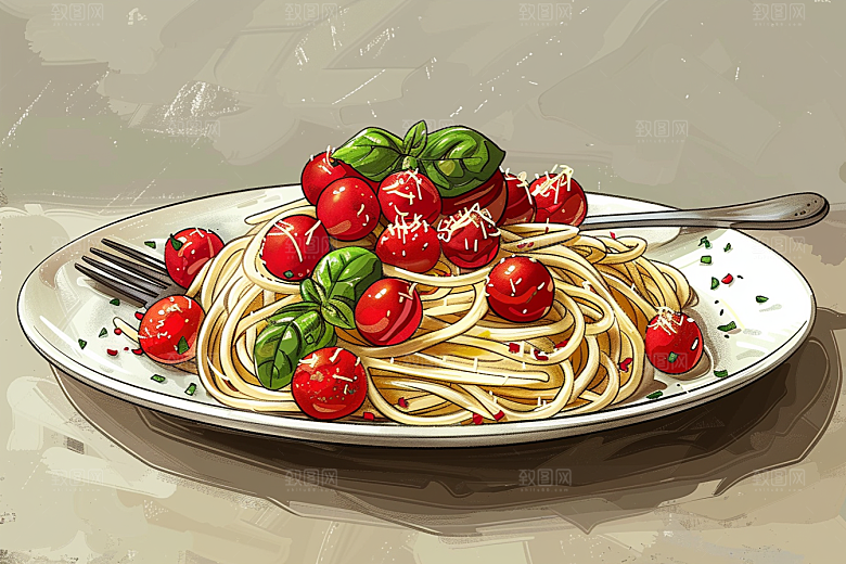意大利面肉酱面面条插画