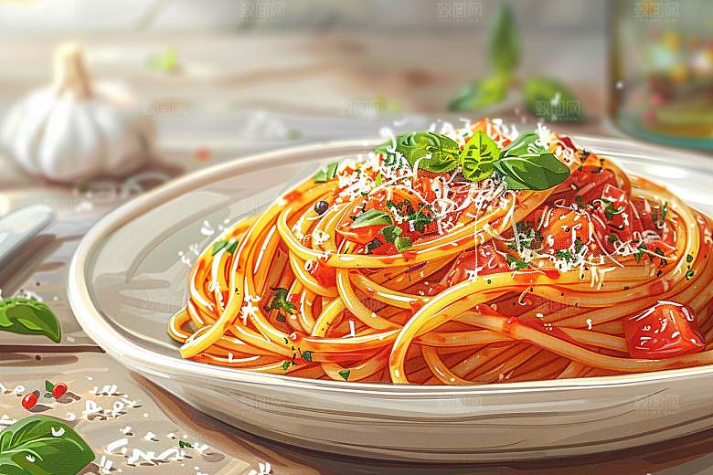 意大利面面食卡通插画