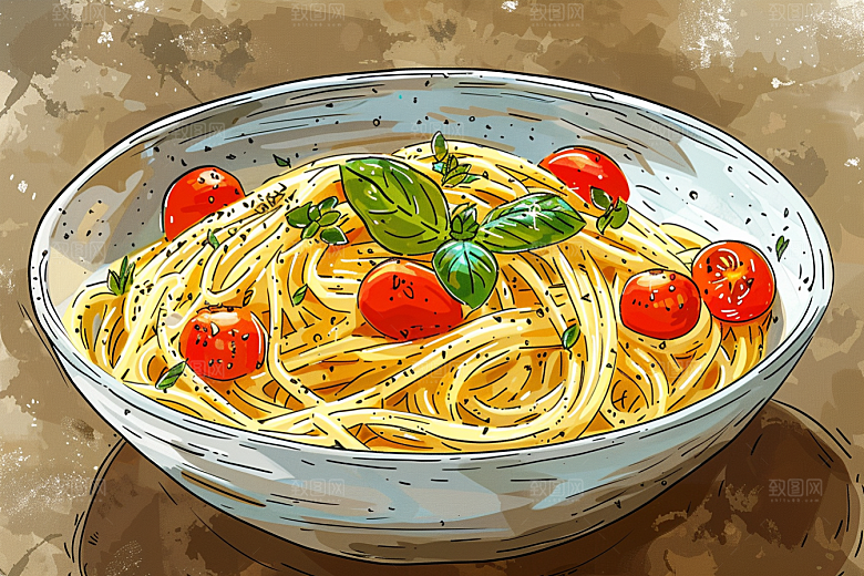意大利面彩色清新插画