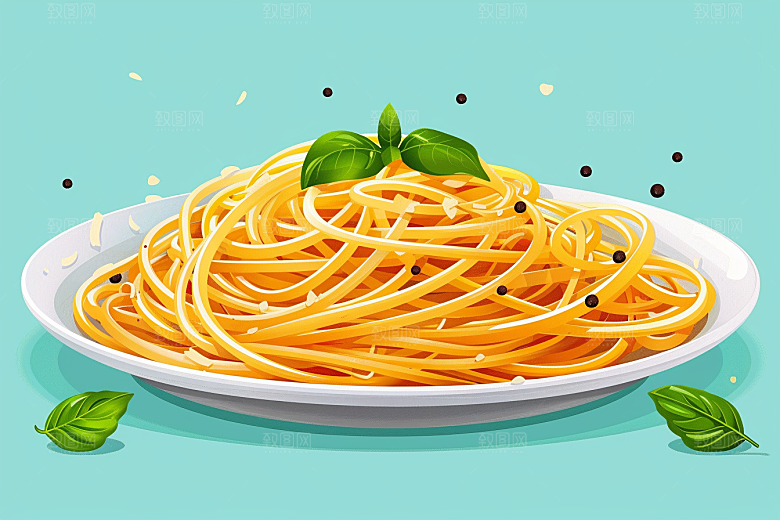 意大利面彩色美食插画