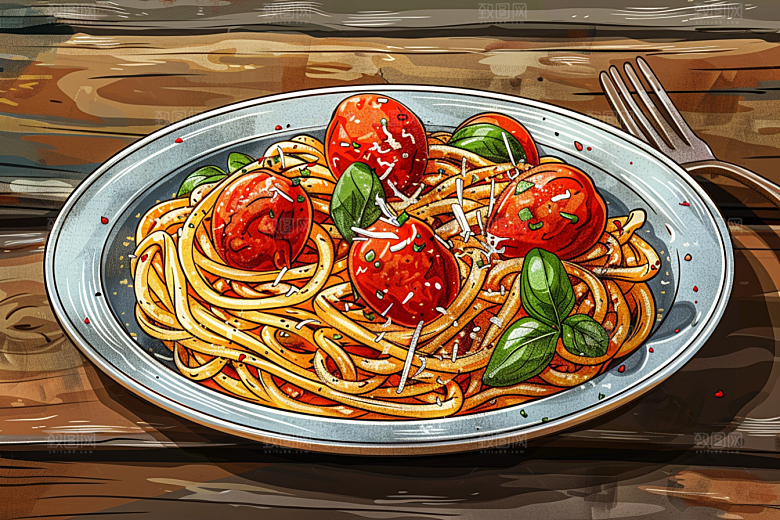 意大利面艺术感彩色插画