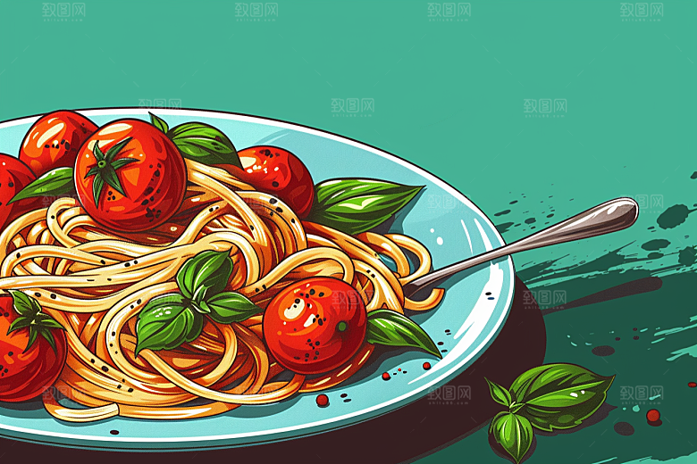 意大利面彩色面食插画