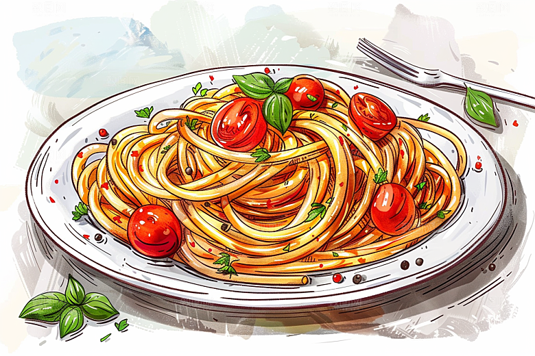 意大利面肉酱面面条插画