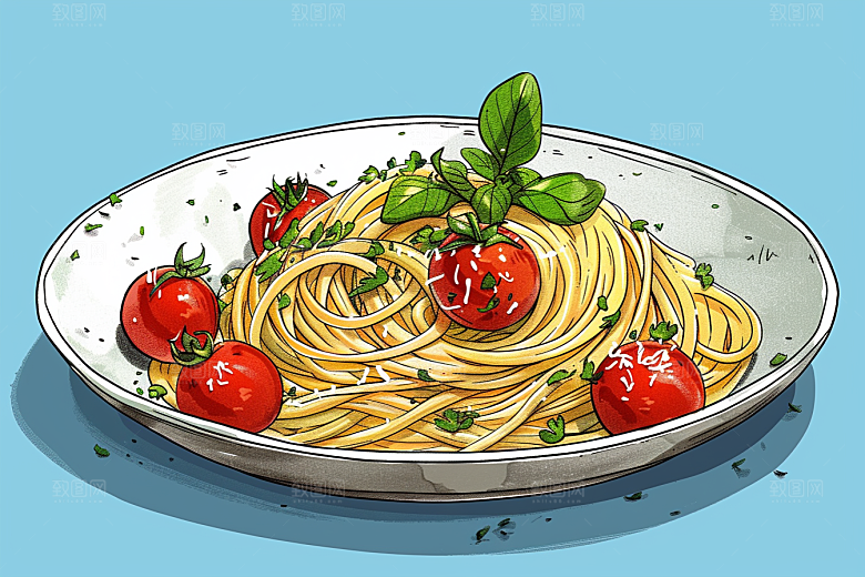 意大利面手绘肉酱面插画