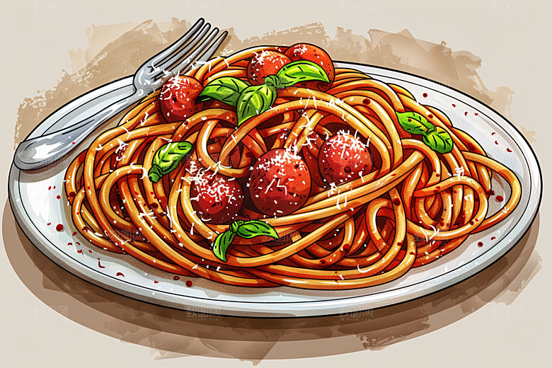 意大利面面食彩色插画
