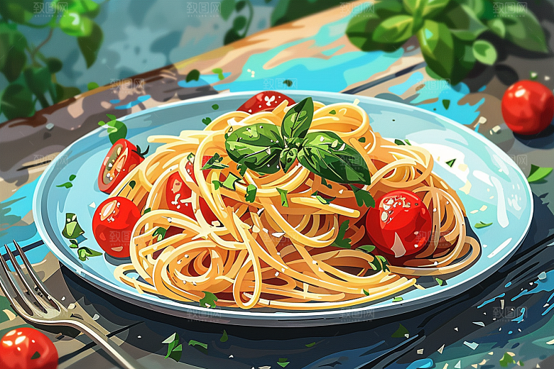 意大利面卡通面条插画