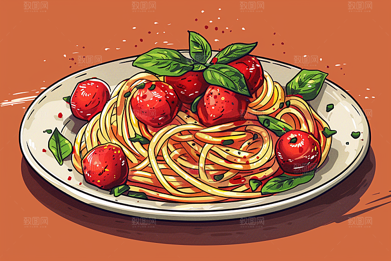 意大利面清新面食插画