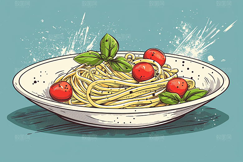 意大利面卡通肉酱面插画