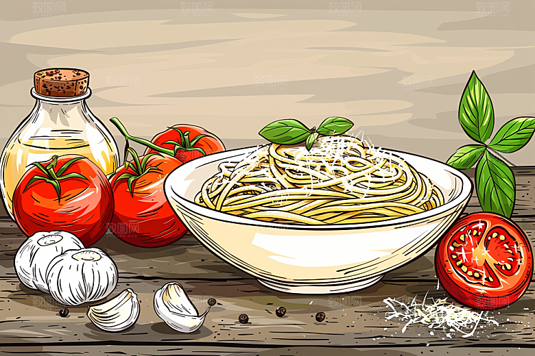 意大利面艺术感高清插画