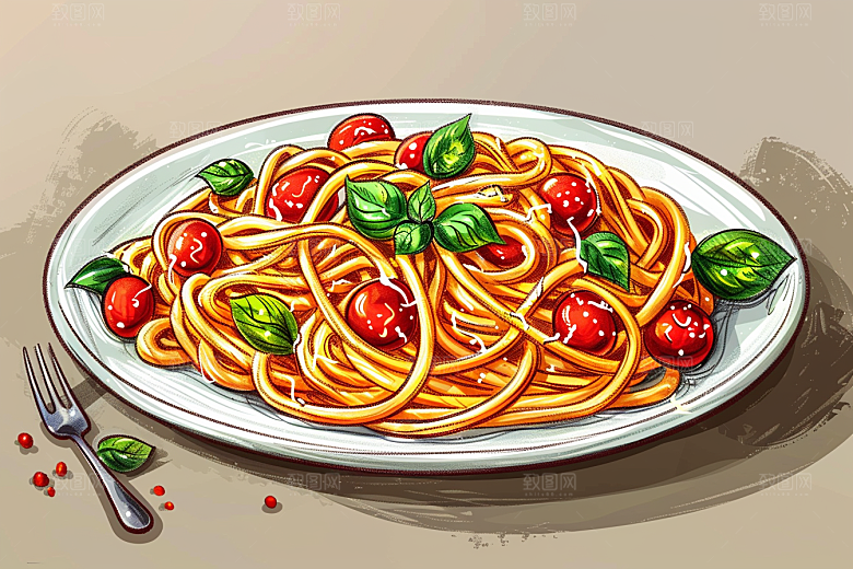 意大利面艺术感西餐插画