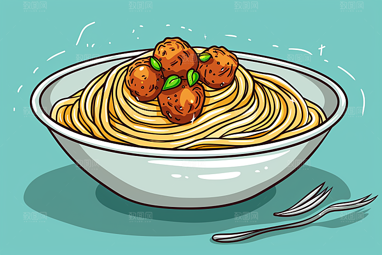 意大利面绘本风美食插画