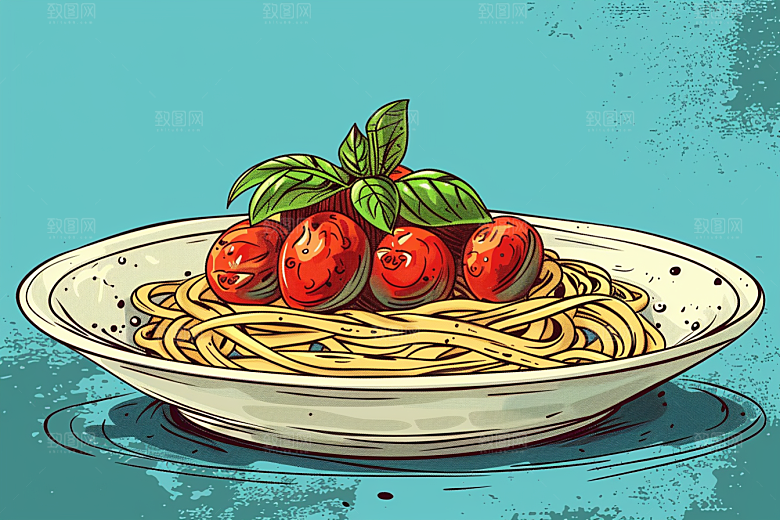 意大利面面条艺术感插画