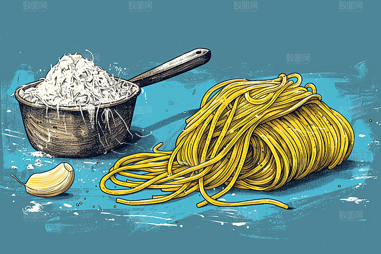 意大利面美食绘本风插画