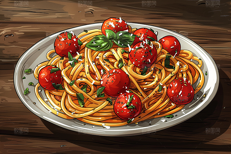 意大利面美食清新插画