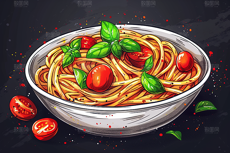 意大利面西餐清新插画