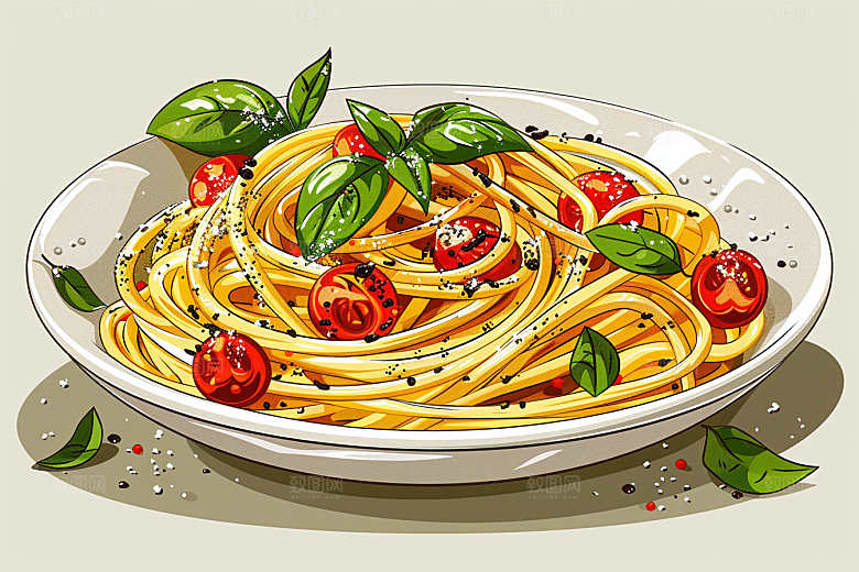 意大利面清新艺术感插画