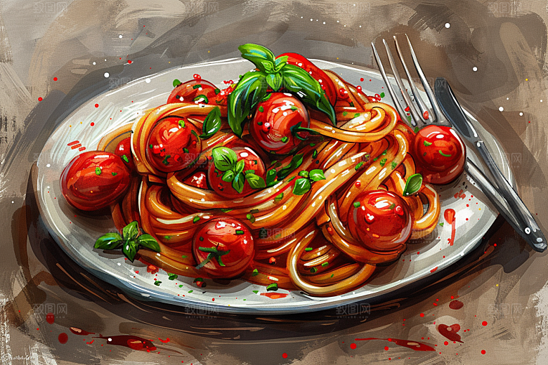 意大利面美食清新插画