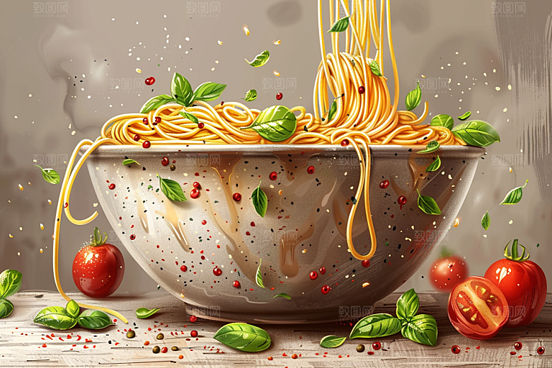 意大利面肉酱面清新插画