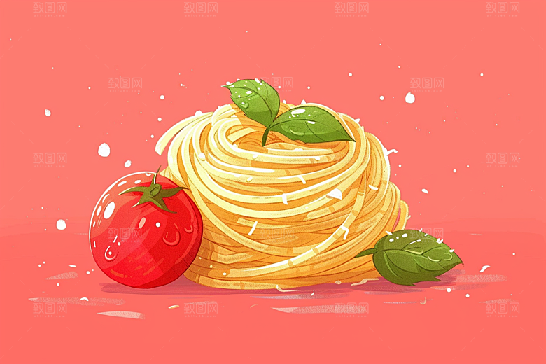 意大利面面条彩色插画