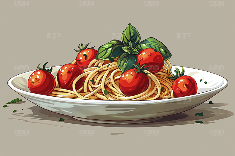 意大利面高清清新插画