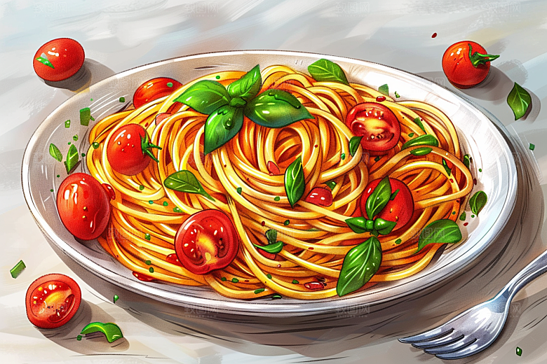 意大利面面食肉酱面插画