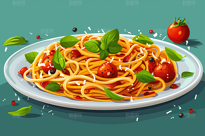 意大利面绘本风面食插画