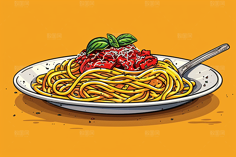 意大利面西餐美食插画