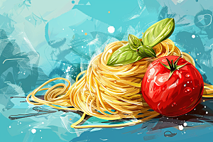 意大利面绘本风美食插画