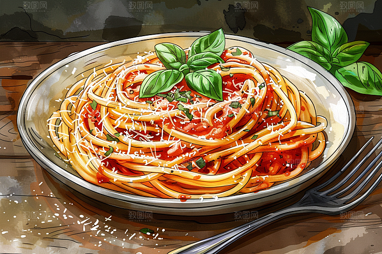 意大利面手绘面条插画