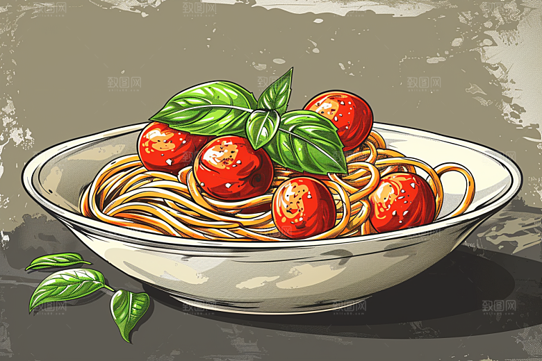 意大利面绘本风美食插画