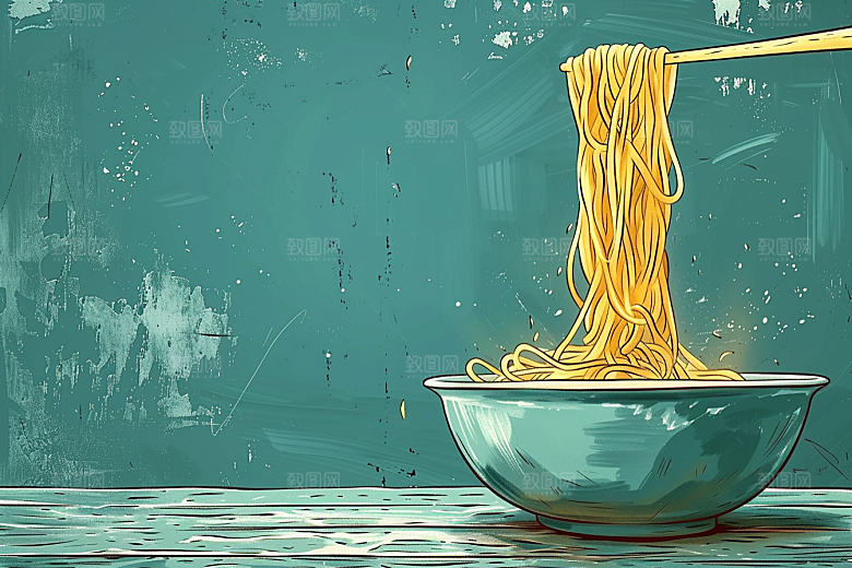 意大利面清新手绘插画