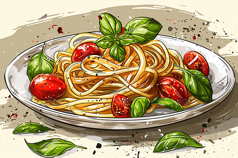 意大利面美食高清插画